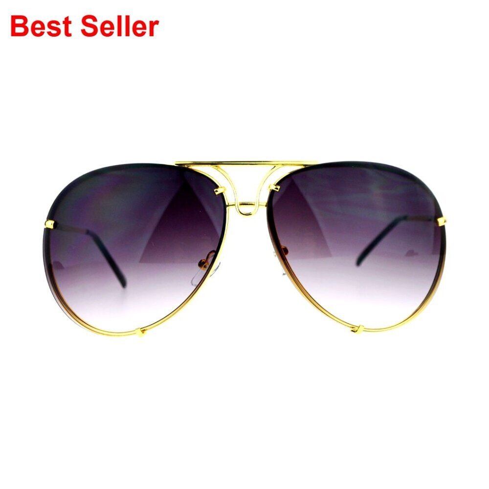 Oversized Round Pilot Sunglasses with Metal Rims and Spring Hinge
